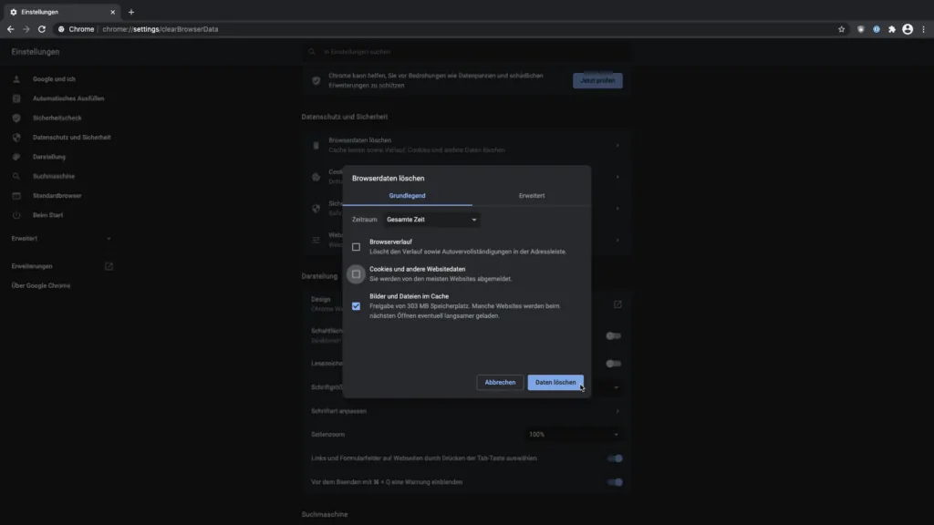 Chrome Cache leeren