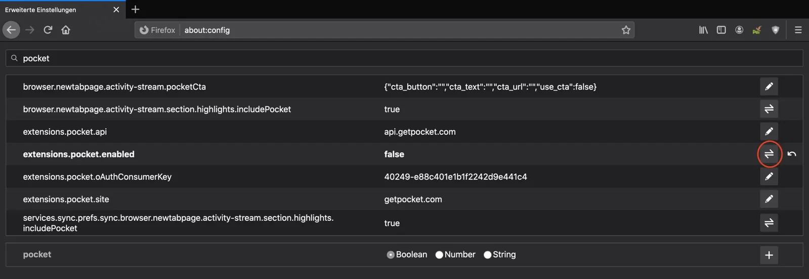 Pocket-API deaktivieren