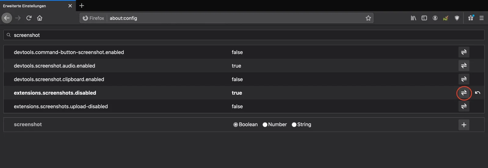 Screenshot Erweiterung deaktivieren
