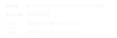 Animation des Y2K38-Überlaufs: 32-Bit-Zeitstempel springt am 19. Januar 2038 auf 1901 zurück
